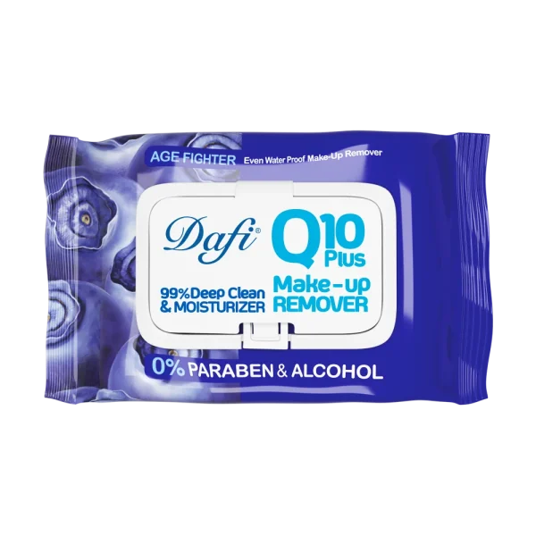 دستمال مرطوب پاک کننده آرایش دافی مدل Q10 طرح میوه بلوبری بسته 50 عددی - Image 1