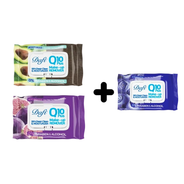 دستمال مرطوب پاک کننده آرایش دافی مدل Q10 طرح میوه بلوبری بسته 50 عددی پک دستمال مرطوب پاک کننده آرایش و آنتی باکتریال دافی (3+1 هدیه) - Image 1